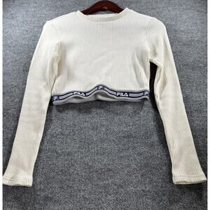 Fila x Barneys New York Tracey Ribbed Long Sleeve Crop Top White Size S 90s/Y2K